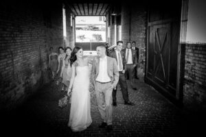 bridal party in alley